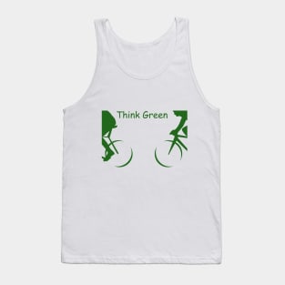 Illustration of 2 Cyclists in Green and the Words : "Think Green" Tank Top